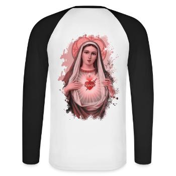 Holly Mary Maria Madonna Mariana Vierge Marie - T-shirt baseball manches longues Homme - blanc/noir - Dos - Nik (191cm)