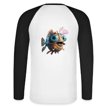 Poisson d'avril funny! - T-shirt baseball manches longues Homme - blanc/noir - Dos - Nik (191cm)
