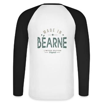 MADE IN Béarn cadeau homme anniversaire béarnais - T-shirt baseball manches longues Homme - blanc/noir - Dos - Nik (191cm)