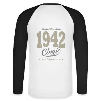 LIMITED EDITION 1942 Geburtstagsgeschenk 79 Jahre - Unisex Baseballshirt langarm - Weiß/Schwarz - Hinten - Nik (191cm)