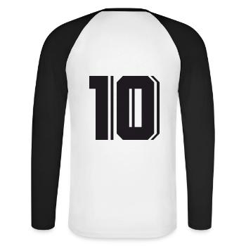 10 - Number ten - Unisex Baseballshirt langarm - Weiß/Schwarz - Hinten - Nik (191cm)