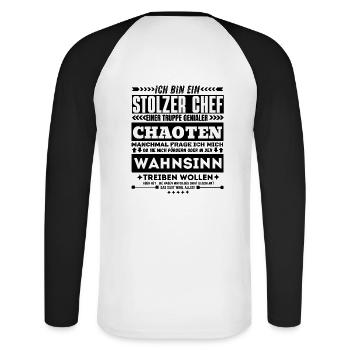 Fier chef d’équipe de la folie chaotique - T-shirt baseball manches longues Homme - blanc/noir - Dos - Nik (191cm)