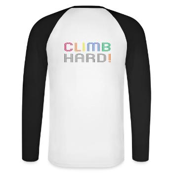 Klettern Bouldern Klettersport Klettergarten - Unisex Baseballshirt langarm - Weiß/Schwarz - Hinten - Nik (191cm)