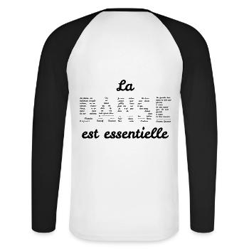 La danse est essentielle - T-shirt baseball manches longues Homme - blanc/noir - Dos - Nik (191cm)