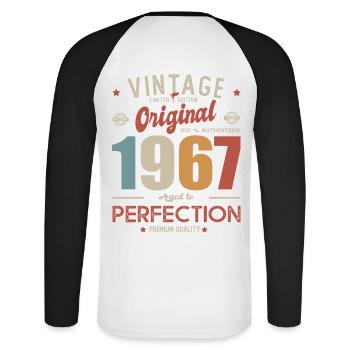 vintage original 1967 born in 67 years 55 years - Unisex Long Sleeve Baseball T-Shirt - white/black - Back - Nik (191cm)