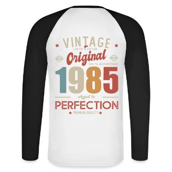 1985 Birthday Vintage Born 1985 - Unisex Long Sleeve Baseball T-Shirt - white/black - Back - Nik (191cm)