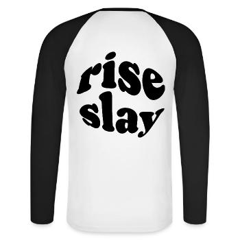 rise&slay - Unisex Long Sleeve Baseball T-Shirt - white/black - Back - Nik (191cm)