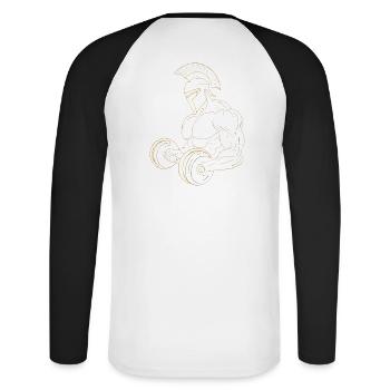 Spartiate Haltères Dorés - T-shirt baseball manches longues Homme - blanc/noir - Dos - Nik (191cm)