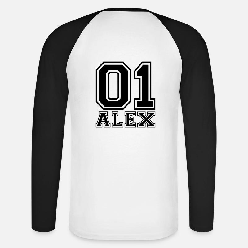 Alex - Name - Unisex Baseballshirt langarm - Weiß/Schwarz