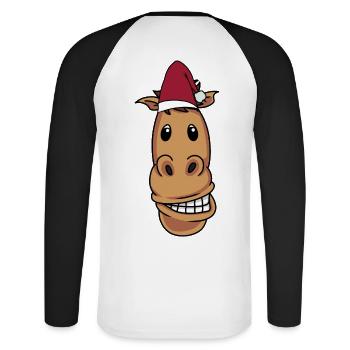 Santa Claus Horse Pony Rider Merry Christmas - Unisex Long Sleeve Baseball T-Shirt - white/black - Back - Nik (191cm)