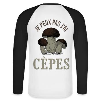 champignon je peux pas j ai cèpes champignons cèpe - T-shirt baseball manches longues Homme - blanc/noir - Dos - Nik (191cm)
