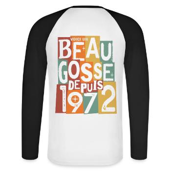 anniversaire 52 ans beau gosse - T-shirt baseball manches longues Homme - blanc/noir - Dos - Nik (191cm)