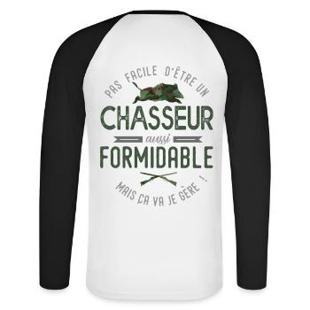 chasseur formidable humour homme papa chasse - T-shirt baseball manches longues Homme - blanc/noir - Dos - Nik (191cm)