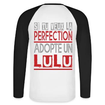 Si tu veux la perfection adopte Lulu Lucas Lucien - T-shirt baseball manches longues Homme - blanc/noir - Dos - Nik (191cm)