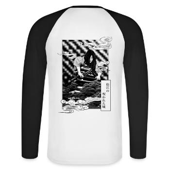 Ghost of Matsue Castle - Unisex Long Sleeve Baseball T-Shirt - white/black - Back - Nik (191cm)