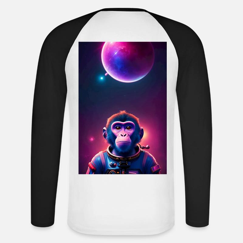 Space Monkey Grafik - Cooler Synthwave-Astronaut - Unisex Baseballshirt langarm - Weiß/Schwarz