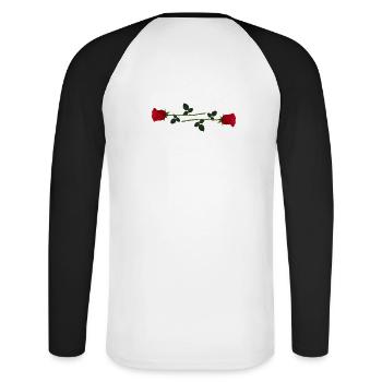 Ange avec des roses et une croix sur le fond du texte - T-shirt baseball manches longues Homme - blanc/noir - Dos - Nik (191cm)
