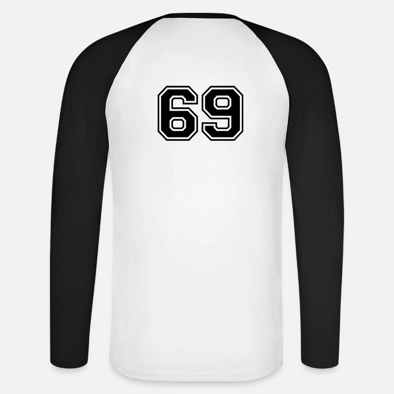 69 - Unisex Baseballshirt langarm - Weiß/Schwarz