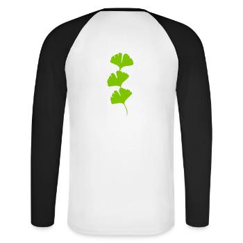 Ginkgo Halbkreis Girlande - Unisex Baseballshirt langarm - Weiß/Schwarz - Hinten - Nik (191cm)