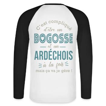 Ardéchois cadeau ardéche ardeche ardechois - T-shirt baseball manches longues Homme - blanc/noir - Dos - Nik (191cm)