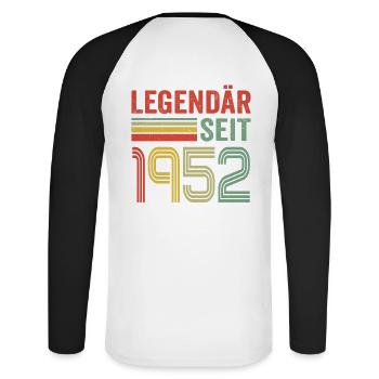 Legendär seit 1952 jahrgang 1952 - Unisex Baseballshirt langarm - Weiß/Schwarz - Hinten - Nik (191cm)
