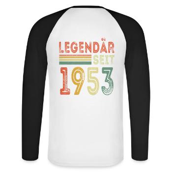 Legendär seit 1953 jahrgang 1953 - Unisex Baseballshirt langarm - Weiß/Schwarz - Hinten - Nik (191cm)
