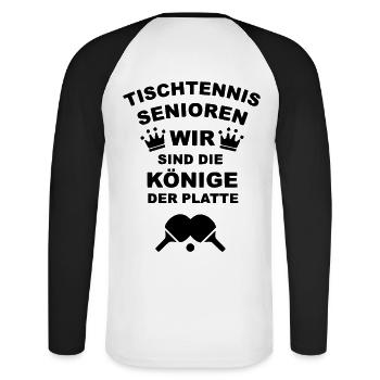 Tischtennis Senioren - Unisex Baseballshirt langarm - Weiß/Schwarz - Hinten - Nik (191cm)