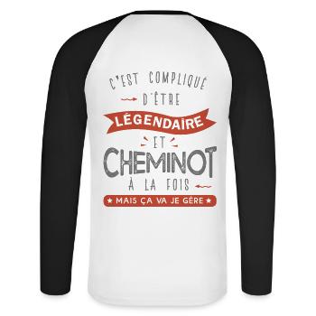 métier CHEMINOT papa, papy cheminot cadeau - T-shirt baseball manches longues Homme - blanc/noir - Dos - Nik (191cm)