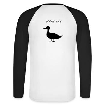 Cadeau drôle de canard Qu'est-ce que le canard - T-shirt baseball manches longues Homme - blanc/noir - Dos - Nik (191cm)