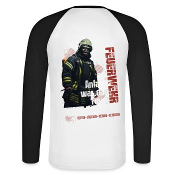 Feuerwehr - Dann kamen wir - Unisex Baseballshirt langarm - Weiß/Schwarz - Hinten - Nik (191cm)