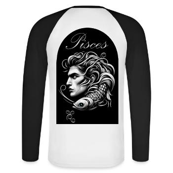 Pisces Porträt Sternzeichen Fische - Unisex Baseballshirt langarm - Weiß/Schwarz - Hinten - Nik (191cm)
