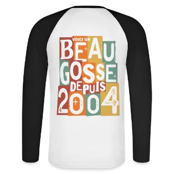 anniversaire 18 ans beau gosse majorité - T-shirt baseball manches longues Homme - blanc/noir - Dos - Nik (191cm)