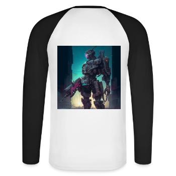Robot - Unisex Baseballshirt langarm - Weiß/Schwarz - Hinten - Nik (191cm)