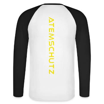 Feuerwehr - Atemschutzgeräteträger - Unisex Baseballshirt langarm - Weiß/Schwarz - Hinten - Nik (191cm)
