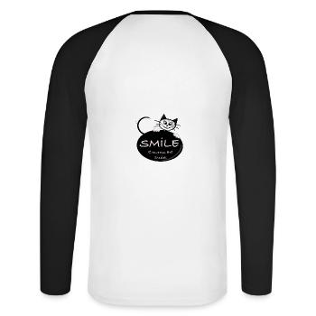 Bubble Happy The Cat SMILE - Unisex Long Sleeve Baseball T-Shirt - white/black - Back - Nik (191cm)