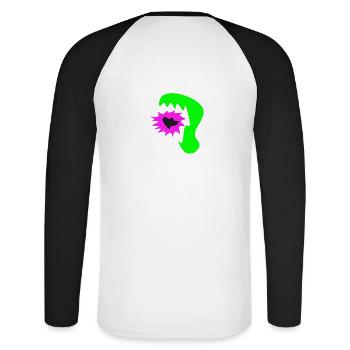 Abstraktes Monster - Unisex Baseballshirt langarm - Weiß/Schwarz - Hinten - Nik (191cm)