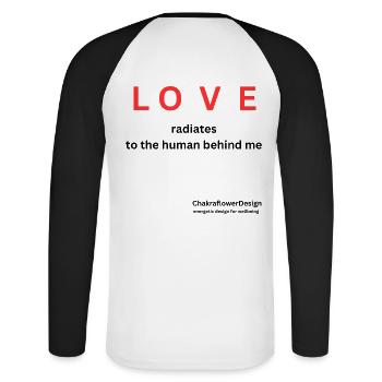 LOVE radiates - Unisex Long Sleeve Baseball T-Shirt - white/black - Back - Nik (191cm)