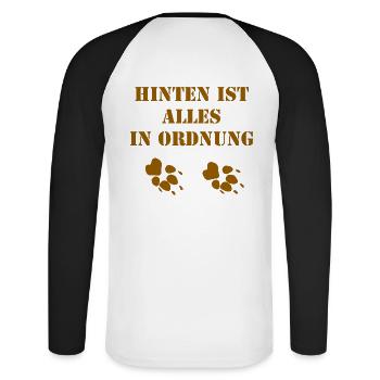 Ich führe hinten - Unisex Baseballshirt langarm - Weiß/Schwarz - Hinten - Nik (191cm)