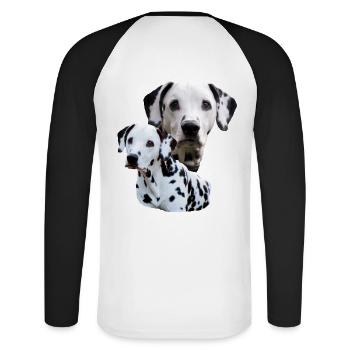 Dog, dog head, dog sports, Dalmatian, dog , - Unisex Long Sleeve Baseball T-Shirt - white/black - Back - Nik (191cm)