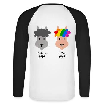 Lama Yoga Gift - Unisex Long Sleeve Baseball T-Shirt - white/black - Back - Nik (191cm)