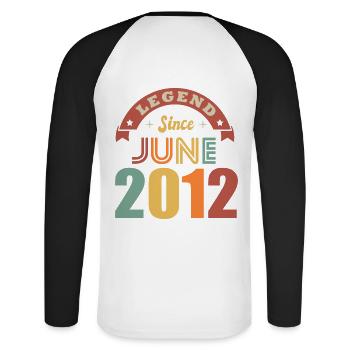 Anniversary 10 years legend born in June 2012 - Unisex Long Sleeve Baseball T-Shirt - white/black - Back - Nik (191cm)