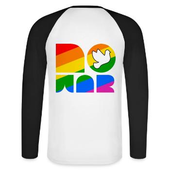 No War LGBTQ Pride Month Shirt - Unisex Baseballshirt langarm - Weiß/Schwarz - Hinten - Nik (191cm)