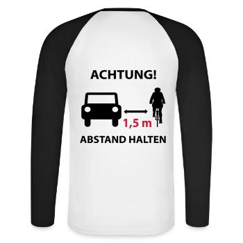 Fahrrad Abstand halten Sicherheit Signal Shirt - Unisex Baseballshirt langarm - Weiß/Schwarz - Hinten - Nik (191cm)