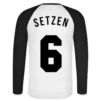 Setzen 6 - Unisex Baseballshirt langarm - Weiß/Schwarz - Hinten - Nik (191cm)