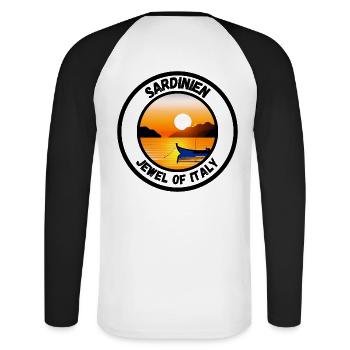 Sardinien - Jewel of Italy - Unisex Baseballshirt langarm - Weiß/Schwarz - Hinten - Nik (191cm)