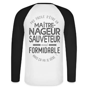 Maître-nageur sauveteur formidable cadeau métier - T-shirt baseball manches longues Homme - blanc/noir - Dos - Nik (191cm)