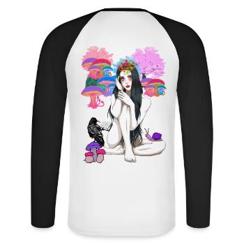 erotisch spirituell okkult Ritual Magie nackte Fee - Unisex Baseballshirt langarm - Weiß/Schwarz - Hinten - Nik (191cm)
