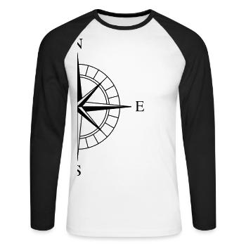 Boussole rose des vents - T-shirt baseball manches longues Homme - blanc/noir - Devant - Nik (191cm)