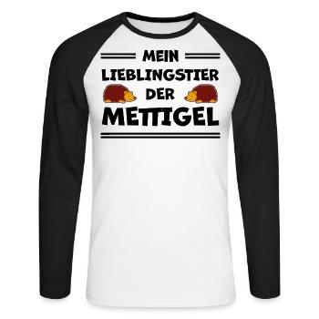 Mettigel Mettbrötchen Lustige Spruch Mett Geschenk - Unisex Baseballshirt langarm - Weiß/Schwarz - Vorne - Nik (191cm)