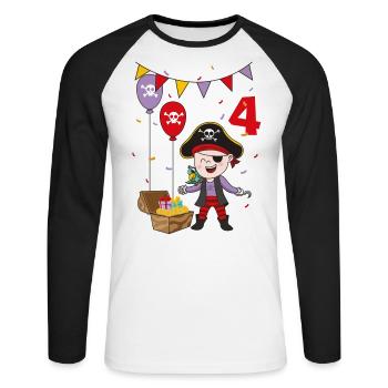 4 ans d'anniversaire d'enfants pirates enfants cadeau amusant - T-shirt baseball manches longues Homme - blanc/noir - Devant - Nik (191cm)